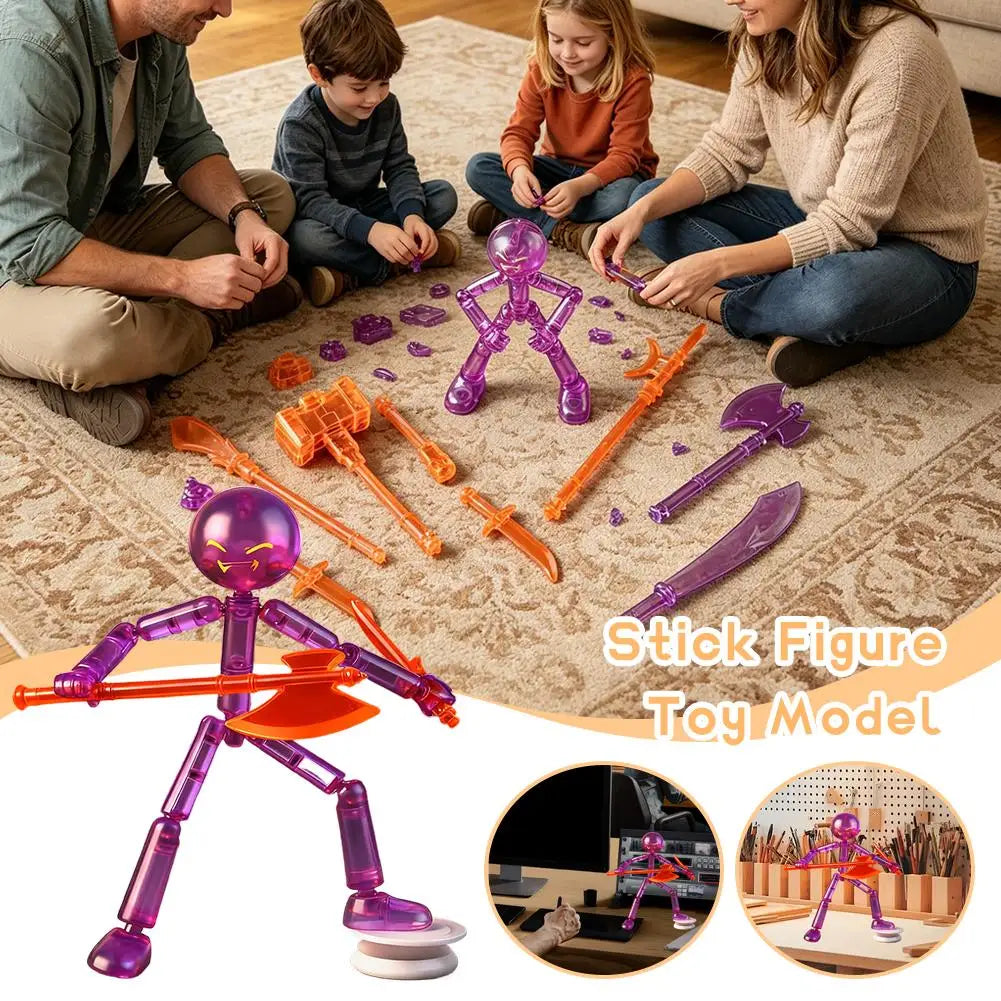 DIY Poseable Stick Man Figure Building Kit, Multi-jointed Articulated Action Figure with Weapons, Movable Limbs Assembly Toy Oasis Select
