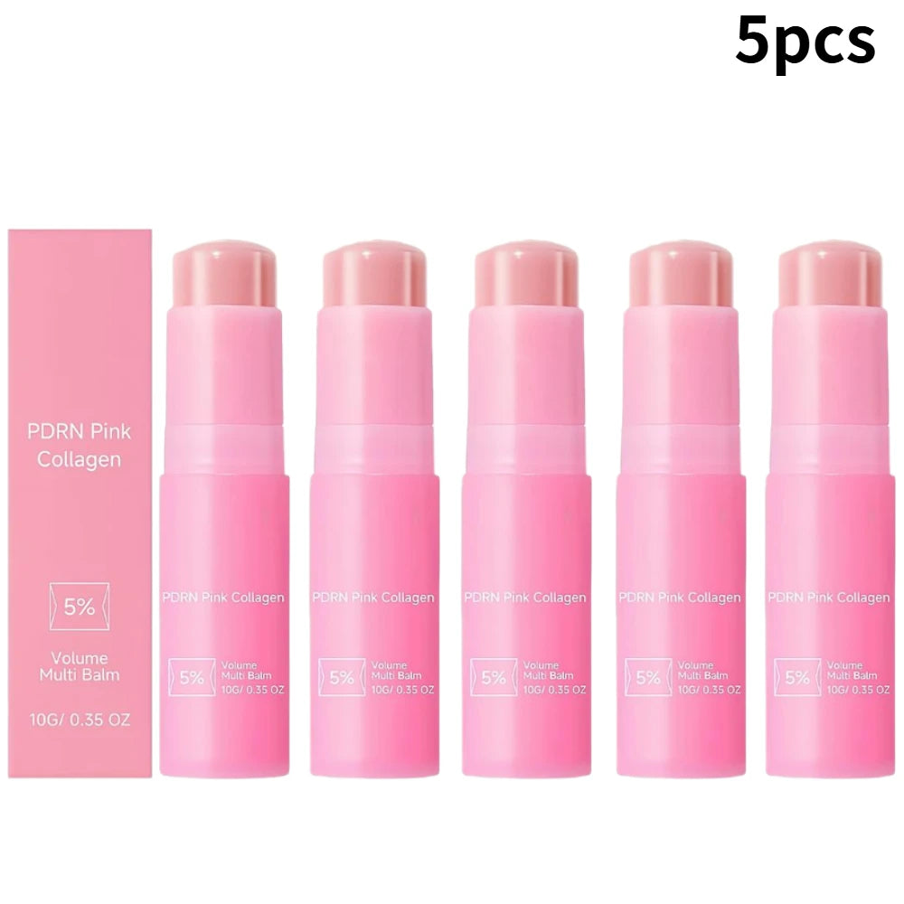 Collagen Pink Multi Balm Stick Deep Hydrating Moisturizing Wrinkle Bounce Lifting Facial Cream Korean Skin Care & Makeup Base Oasis Select 5PCS