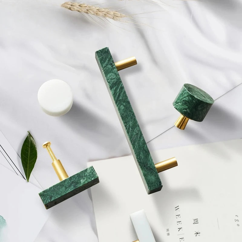Marble Brass Furniture Handles Modern White Green Round Pulls Cupboard Wardrobe Dresser Drawer Cabinet Knobs Kitchen Oasis Select
