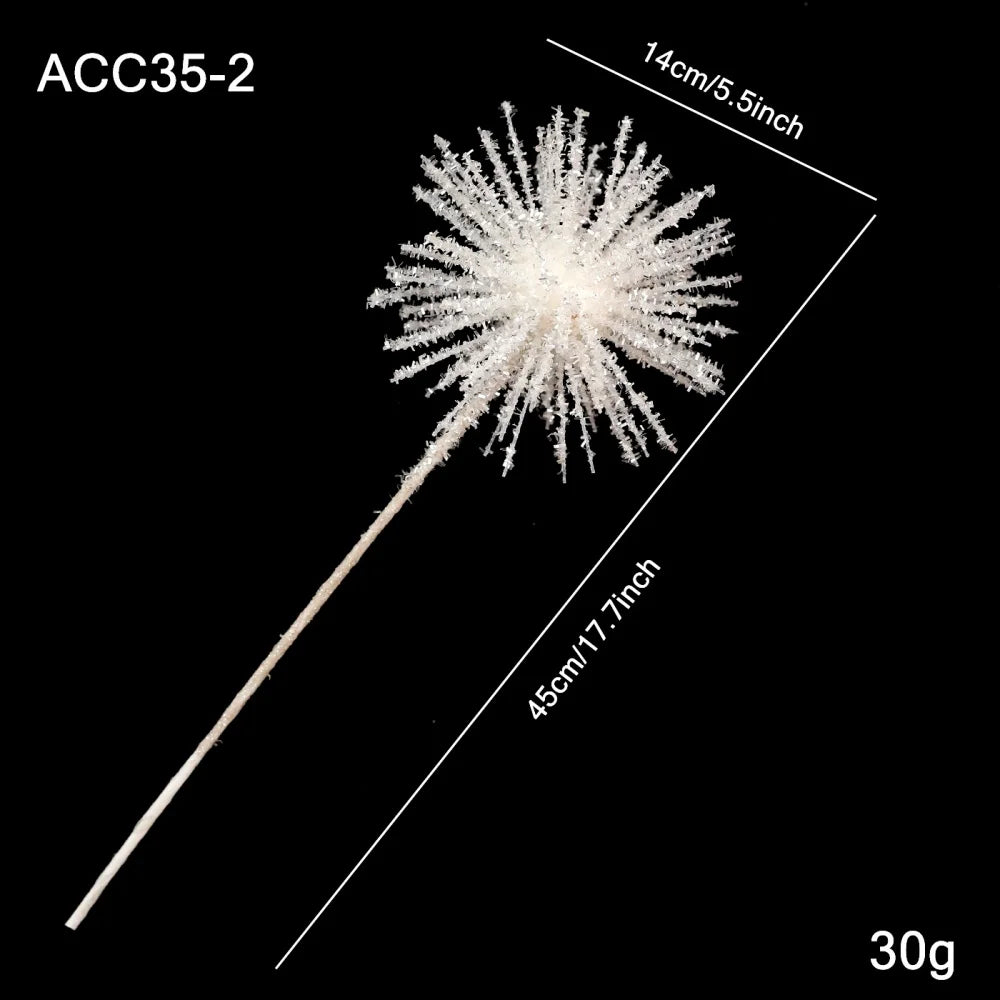 Artificial Glitter Gold Christmas Branch Ornaments Sequin Explosion Star Flower Arrangement Christmas Tree Decoration Oasis Select White