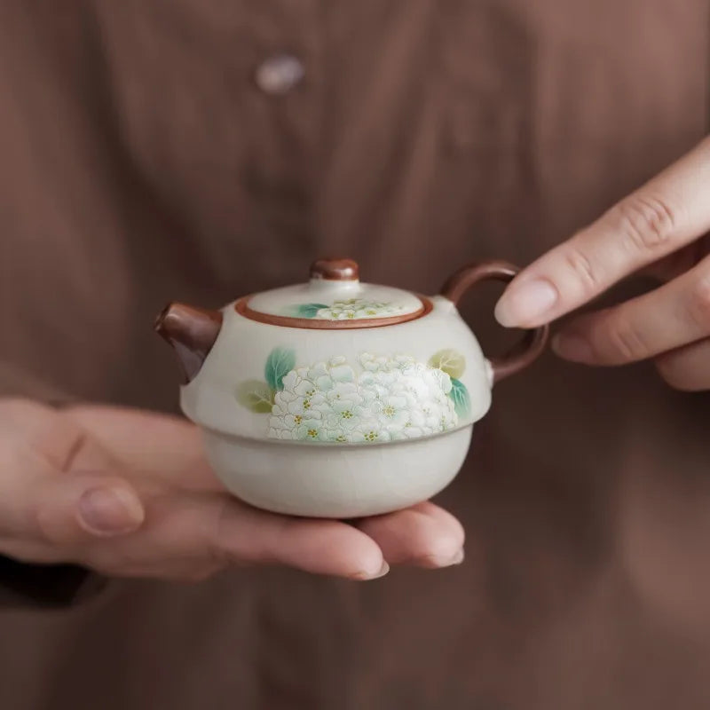 One Cup Outdoor Travel Handmade Teapot Portable Ru Kiln Tea Set Ceramics One Pot Chinese Kung Fu Tea Set Vintage Oasis Select