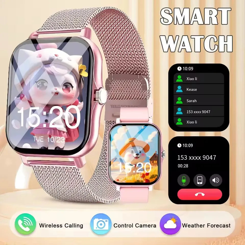 Men Women Smart Watch 1.83'' Waterproof Fitness Sports Watch Answer Call Sleep Sport Pedometer Information Alerts Smartwatch New Oasis Select Pink20Milan
