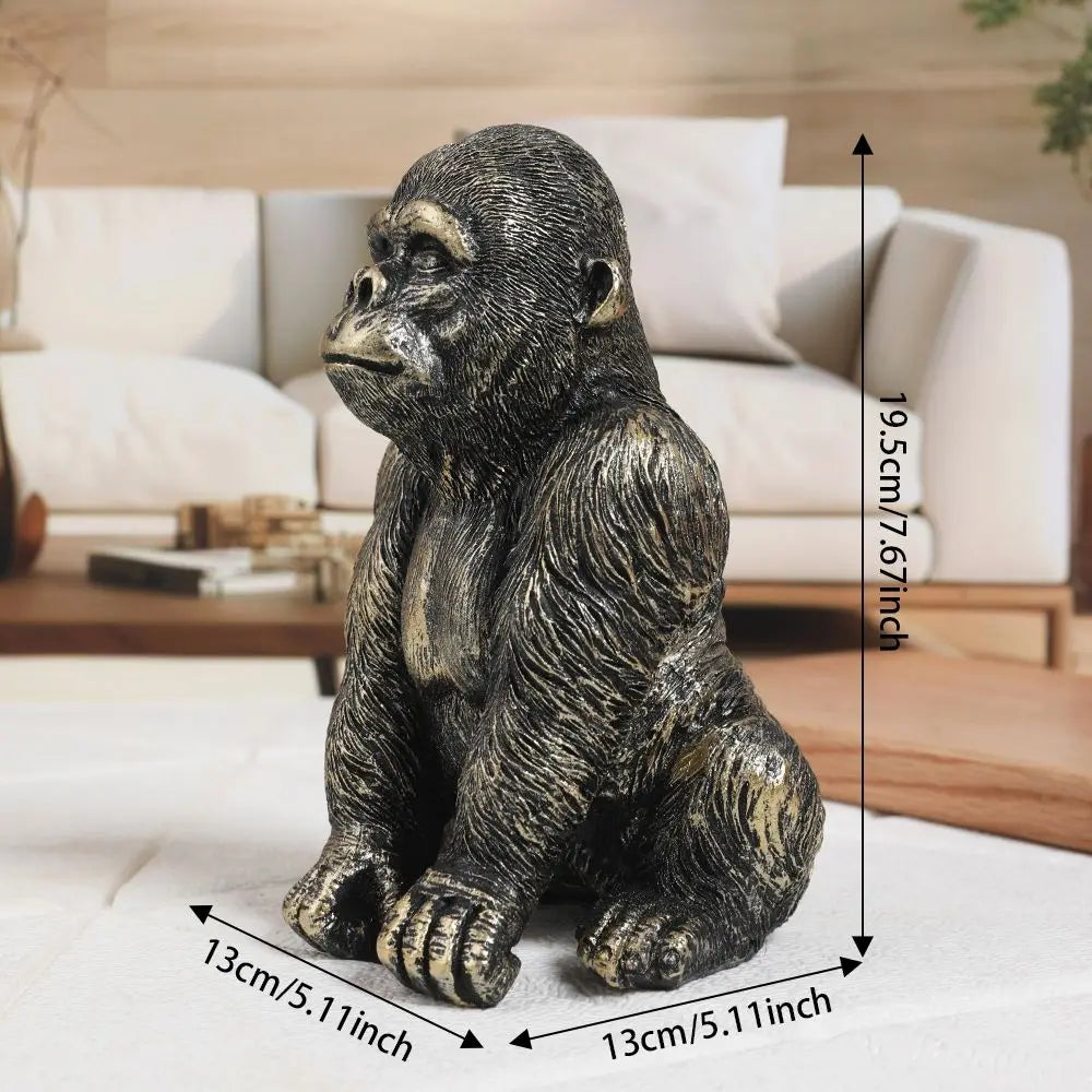 Black Gold Gorilla King Kong Statue Resin Crafts Antique Gorilla Desk Ornament Handmade Animal Figurine Living Room Bedroom Oasis Select