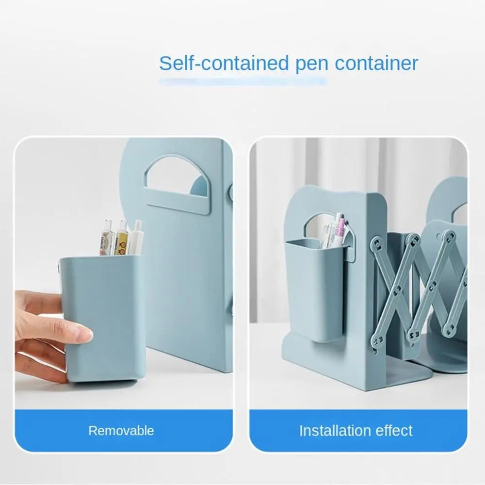 with Pen Holder Retractable Bookends Fixed Book Clip Save Space Adjustable Bookshelf Stationery Simple Divider Book Stand Oasis Select