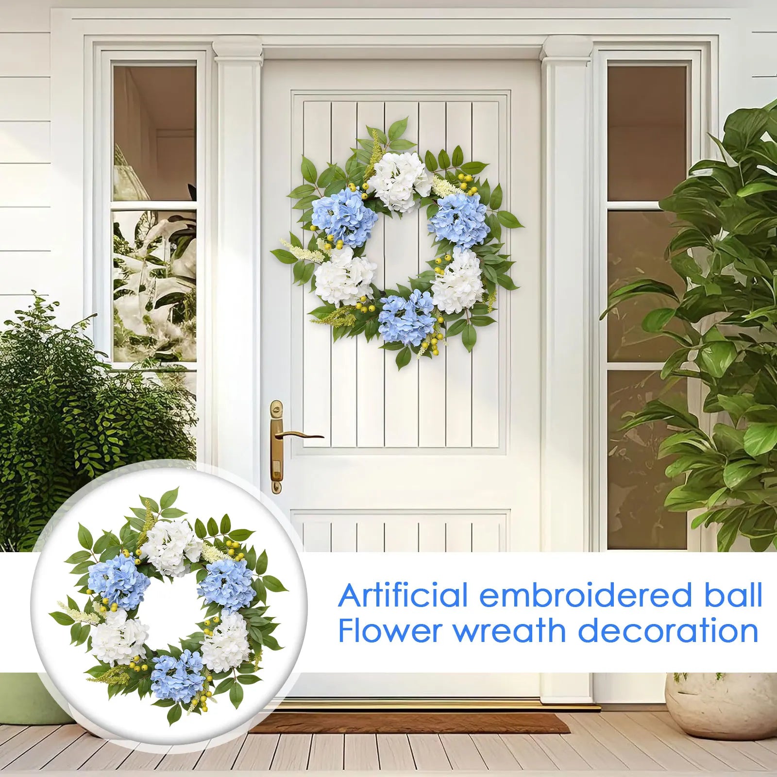 Artificial Hydrangea Wreath – Faux Floral Front Door Decor Decorative Wreath Oasis Select