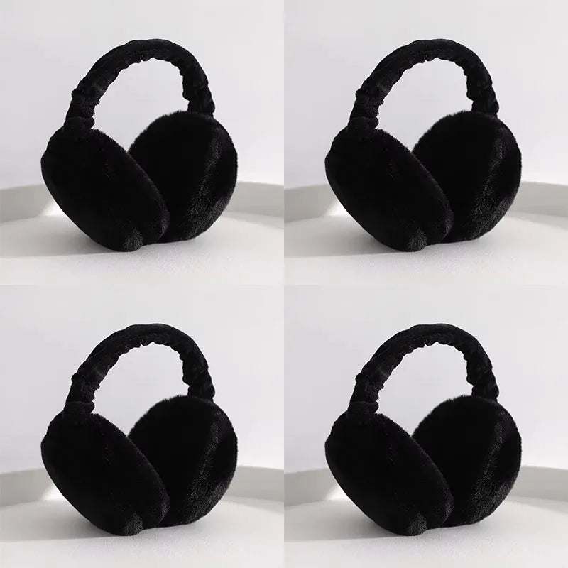 1-4PCS Korean Version Foldable Portable Ear Cup For Warmth, Plush Earplugs For Men And Women For Warmth In Autumn And Winter Oasis Select Black-4pcs