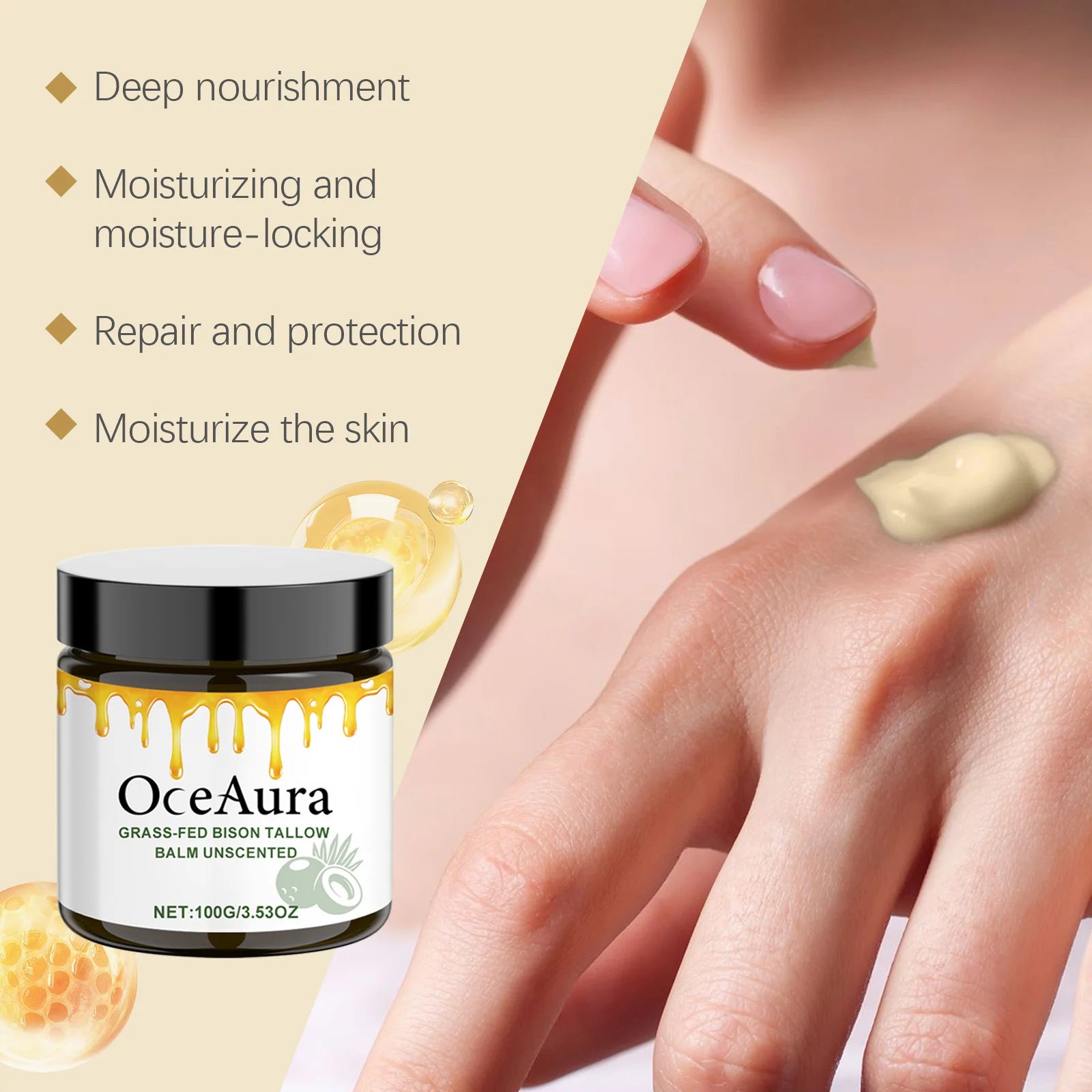 OceAura Organic Tallow Balm Face Cream – Collagen Moisturizer Tallow Balm Face Cream Oasis Select