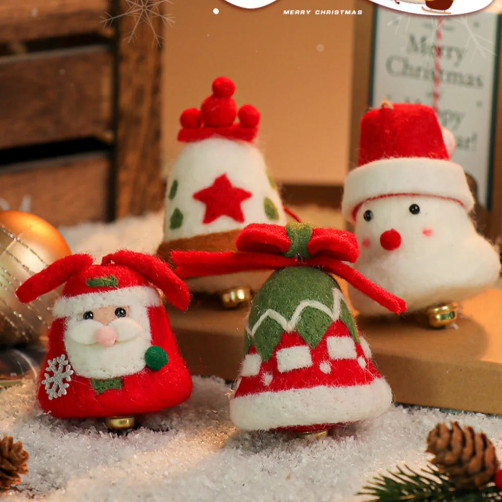 New Christmas Decoration Wool Felting Plush Christmas Bell Santa Claus Snowman Jingle Bell Christmas Tree Hanging Pendant Oasis Select