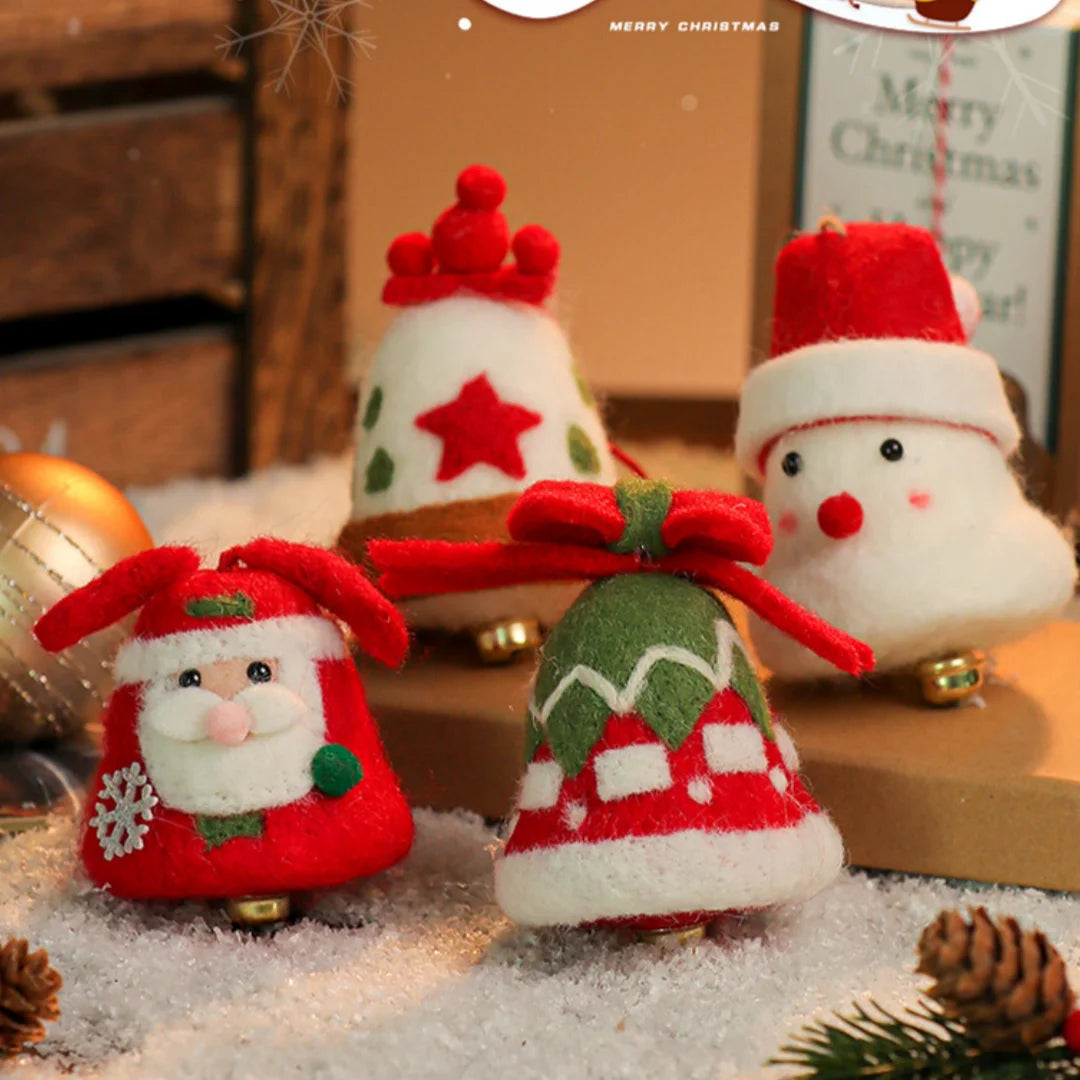 New Christmas Decoration Wool Felting Plush Christmas Bell Santa Claus Snowman Jingle Bell Christmas Tree Hanging Pendant Oasis Select