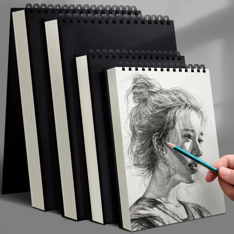 1pcs Heavy Duty Black Card Sketch Book Large Size Art Creation Paper Student Drawing Painting Notebook Oasis Select