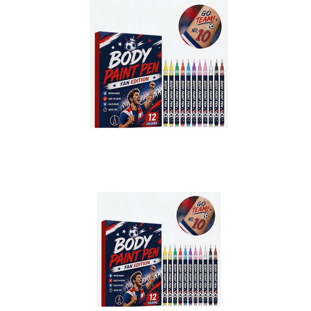 Sports Fan Body Paint Markers, 12 Vibrant Colors Waterproof Water-Based Face & Body Pens for Game Day & Carnival Oasis Select 2boxed