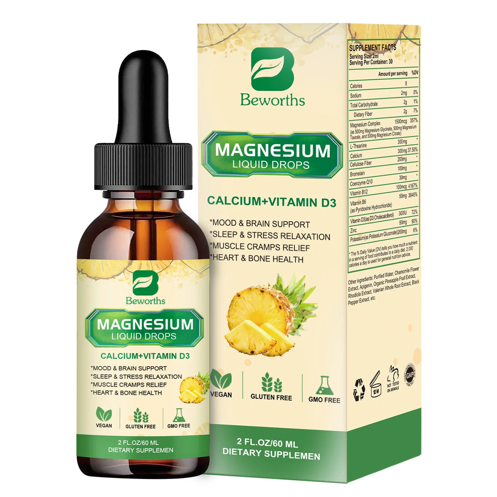 Beworths Magnesium Glycinate Drops with Pineapple Flavor Relieve Stress,Improve Sleep Quality Support Sleep,Muscle &Joint Health Oasis Select