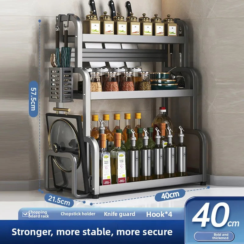 Kitchen Rack Multifunctional Seasonings Multi-layer Countertop Chopsticks Storage Knife Holder Stainless Steel Oil Oasis Select Gun ash-3-40