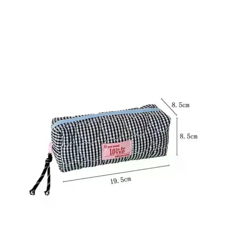 Colored Checkered Pencil Case INS Style Large Capacity Stationery Storage Bag Cosmetics Miscellaneous Storage Bag Makeup Bag Oasis Select