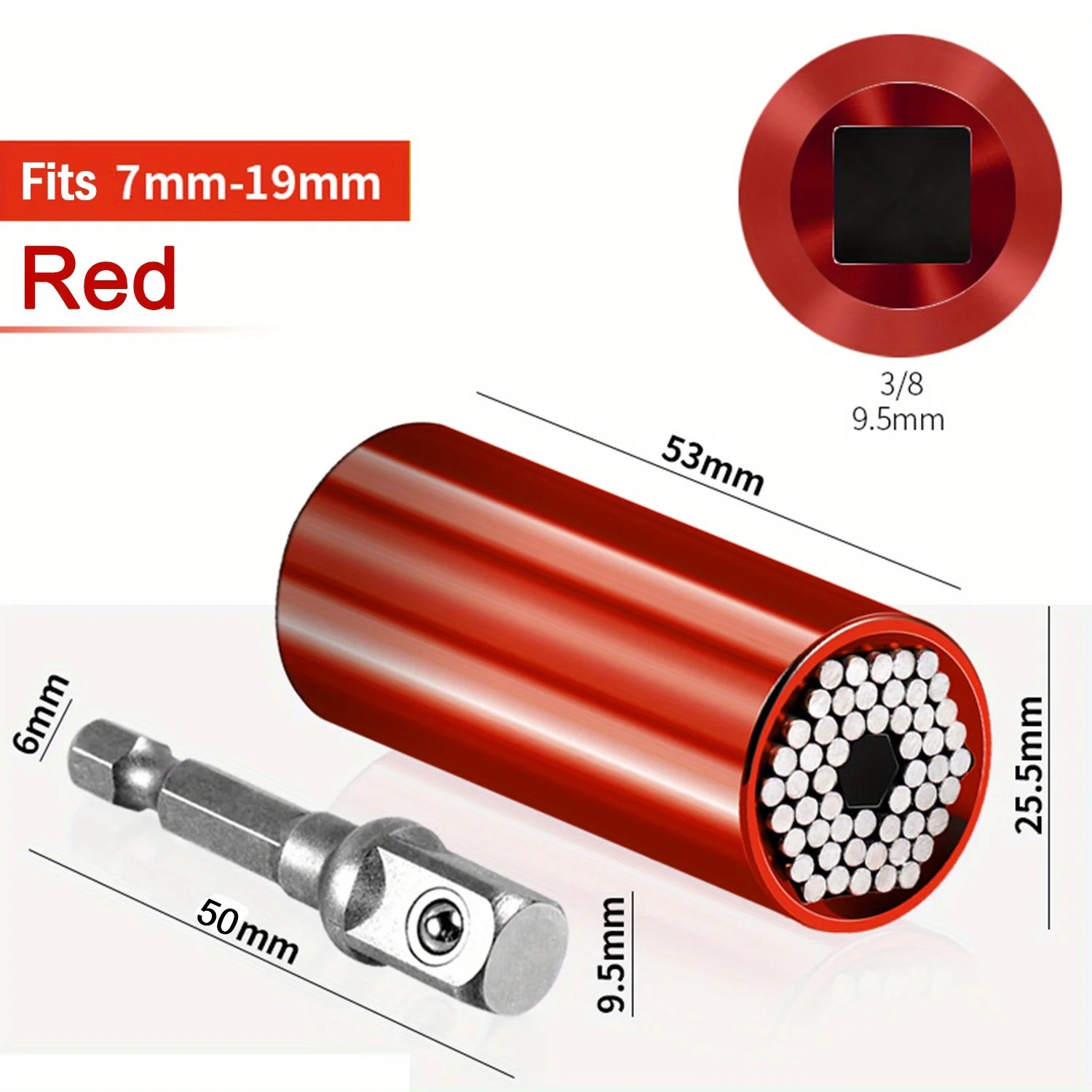 Universal Socket Wrench Set 7-19mm with 3/8-inch Professional Impact Socket Adapter Multi- Nut Tightening Quick Ratchet Stand Oasis Select Red