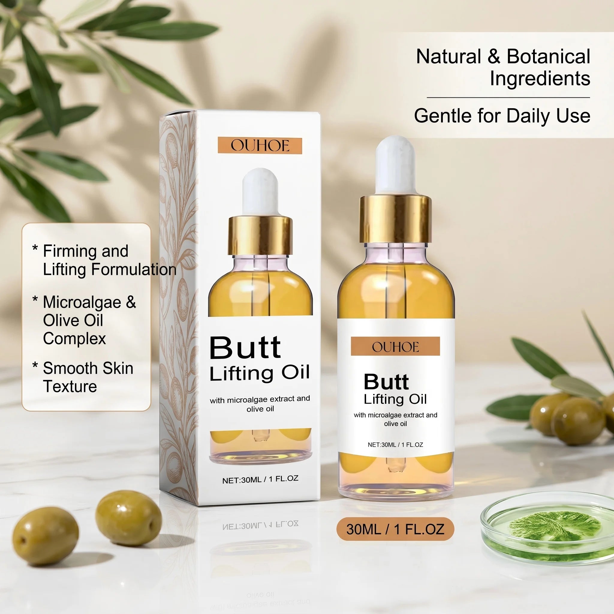 OUHOE Butt Lifting Oil 30ml Firming Serum, Hip Lifting & Tightening Massage Oil for Elasticity & Moisturizing Butt Care Body Oil Oasis Select