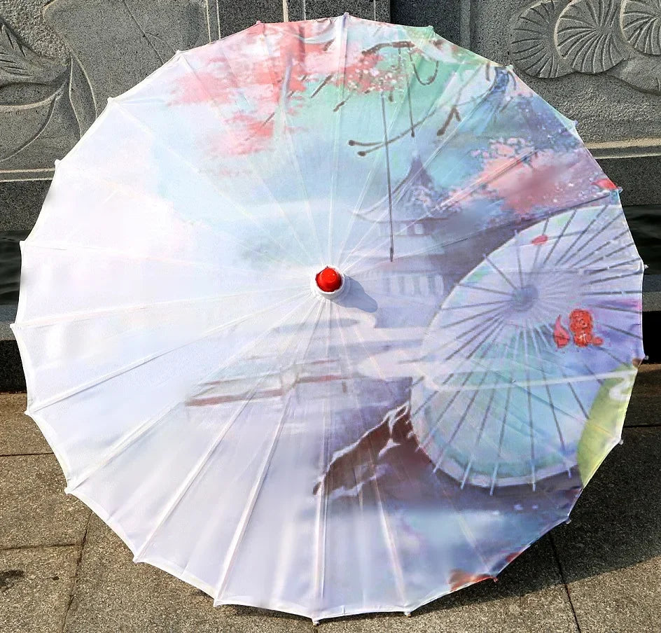 Oil-paper Fringe Rainproof Cloth Umbrella Ancient Props Hanfu Dance Umbrella Performance Classical Decorative Craft Umbrella Oasis Select 9 24K Bamboo