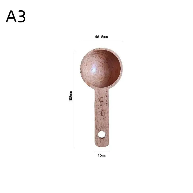 Wooden Measuring Spoon Portable Beech Walnut 7.5-45ML Non-Slip Kitchen Tool for Household Baking Cooking Flour Sugar Measuring Oasis Select A3