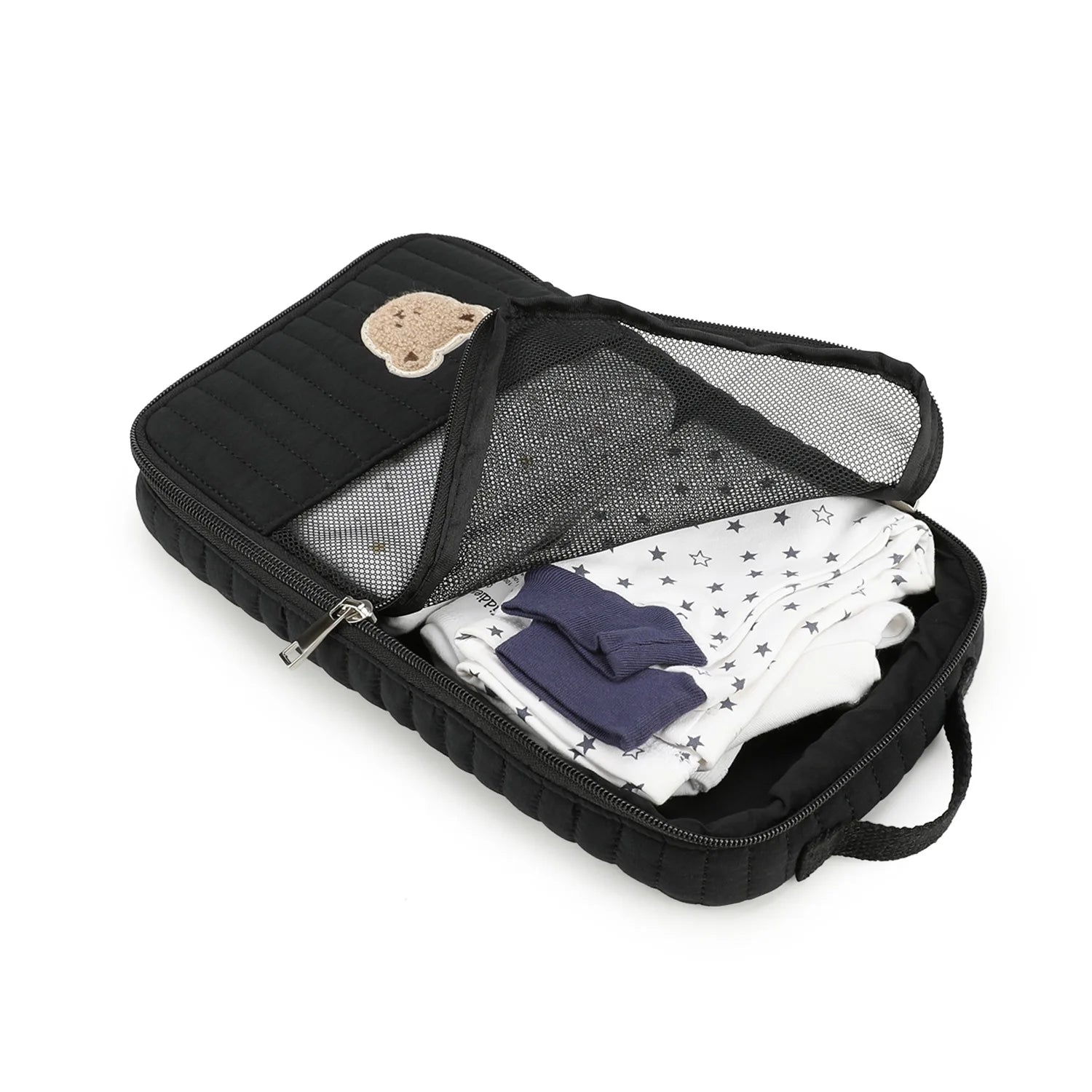 Cute Cartoon Bear Quilted Storage Bag Vertical Stripe Portable Travel Organizer for Baby Clothes Underwear Cosmetics Oasis Select