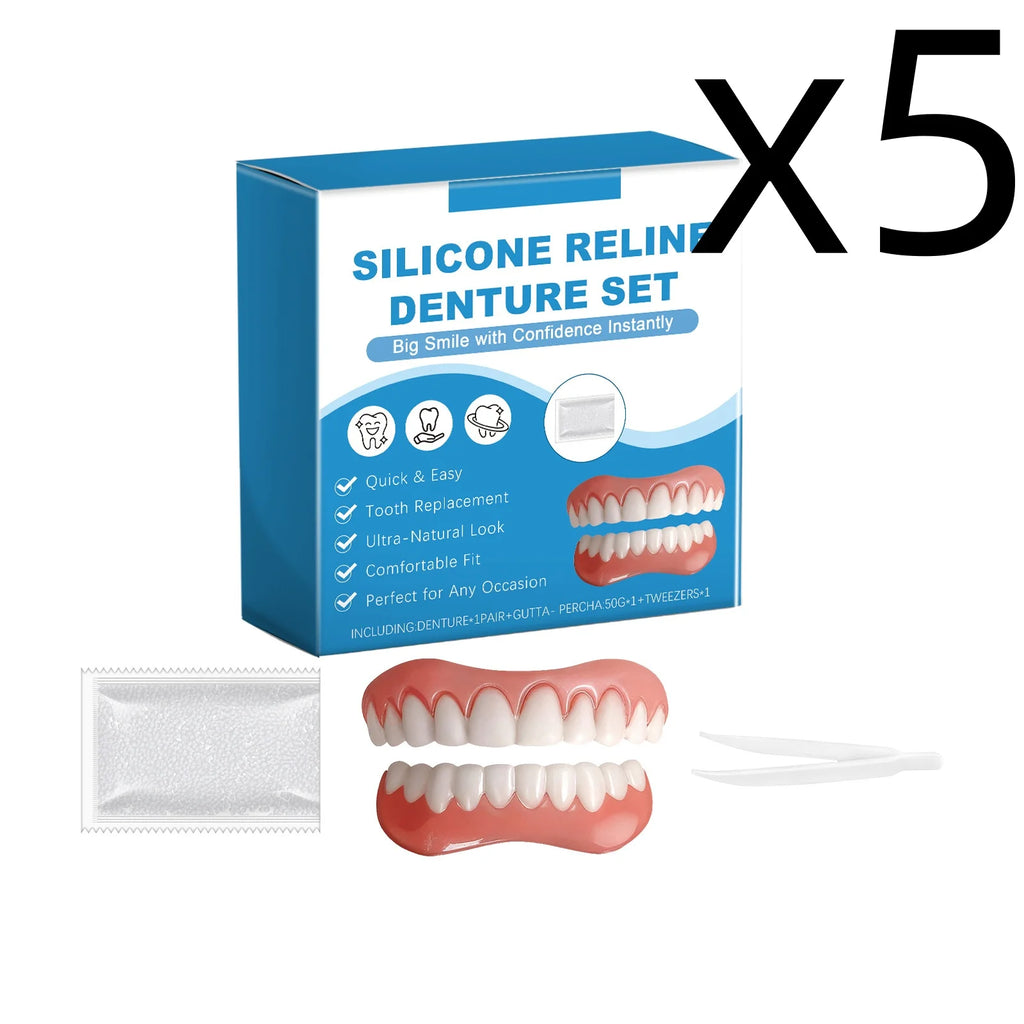 Silicone Reline Denture Set Perfect Fit Oral Repair Missing Broken Tooth High Durable Natural Appearance Portable Fake Teeth Kit Oasis Select 1set Boxed X 5PCS