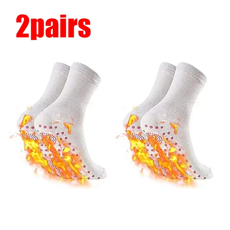 1/2/3/4/6Pairs Self-Heating Shaping Socks Pain Relief Whole Foot Thermal Socks Tourmaline Cold-Resistant for Men Women Outdoor Oasis Select 2pairs White One Size