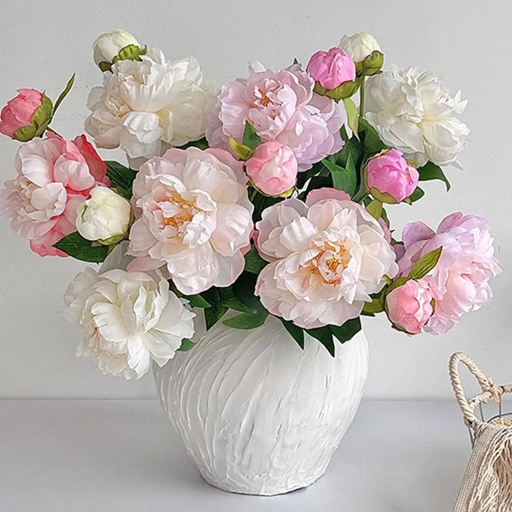 DIY 2 Head Artificial Peony Bouquet Silk Cloth Lifelike Artificial Flower Silk Fake Flower Photography Prop Oasis Select