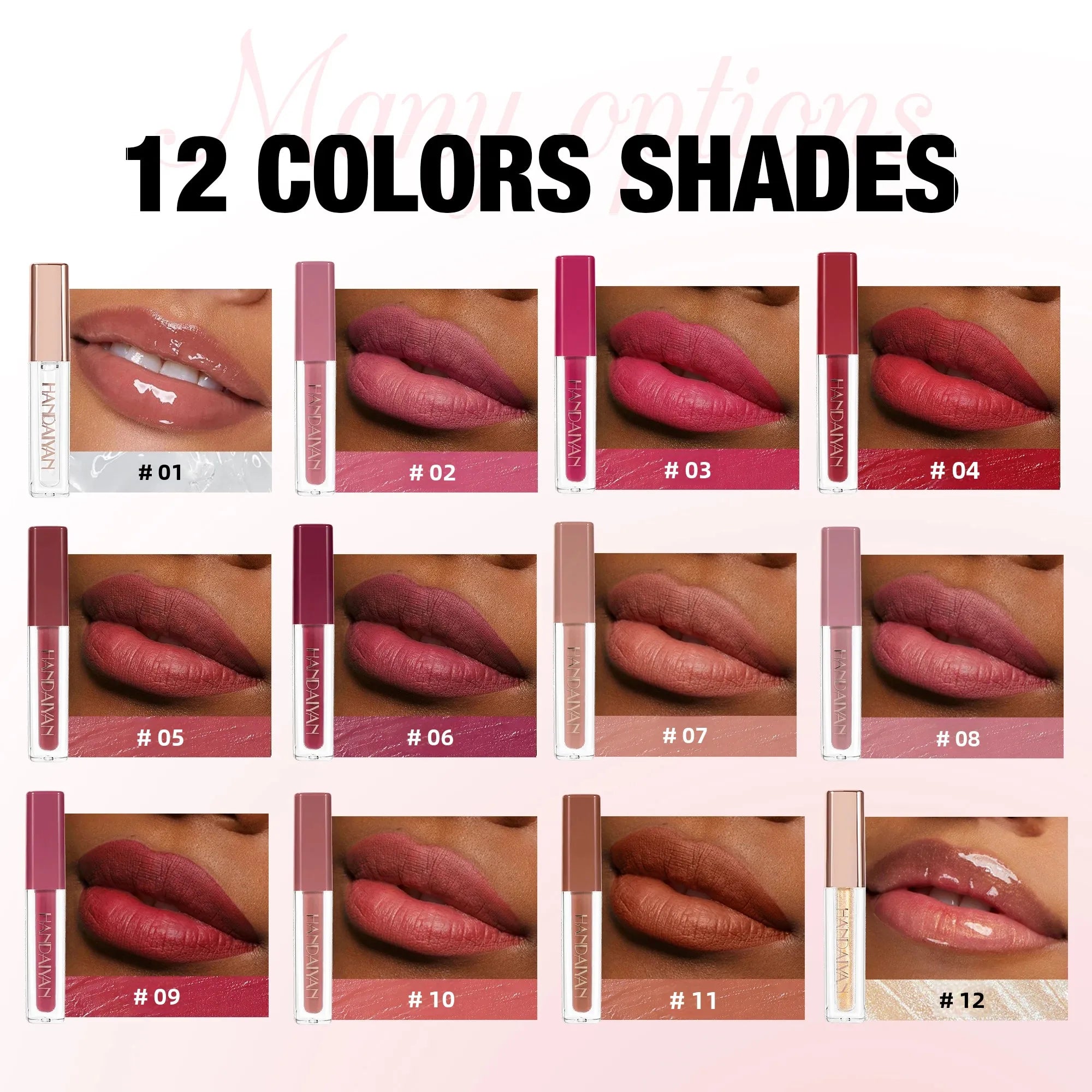 Handaiyan 12-Shade Velvet Matte Lip Gloss Set – Waterproof