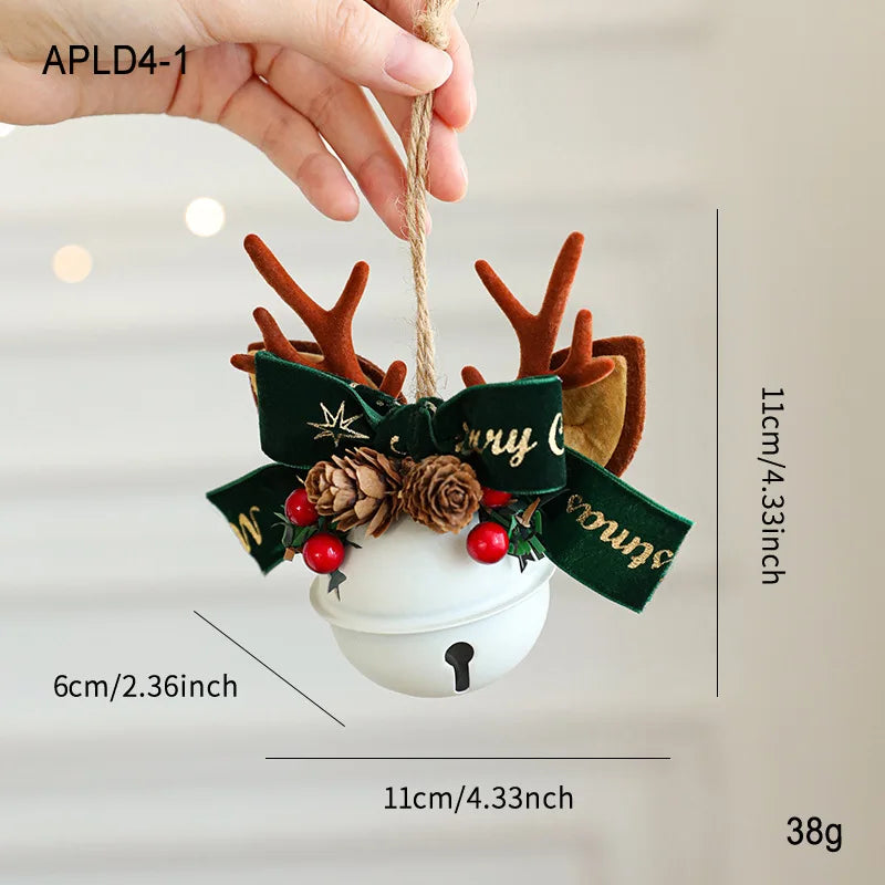Christmas Bells Antlers Bows Pinecone Bells Mixed Pendants Christmas Tree Window Display Car Hanging Decorations Oasis Select White green bow
