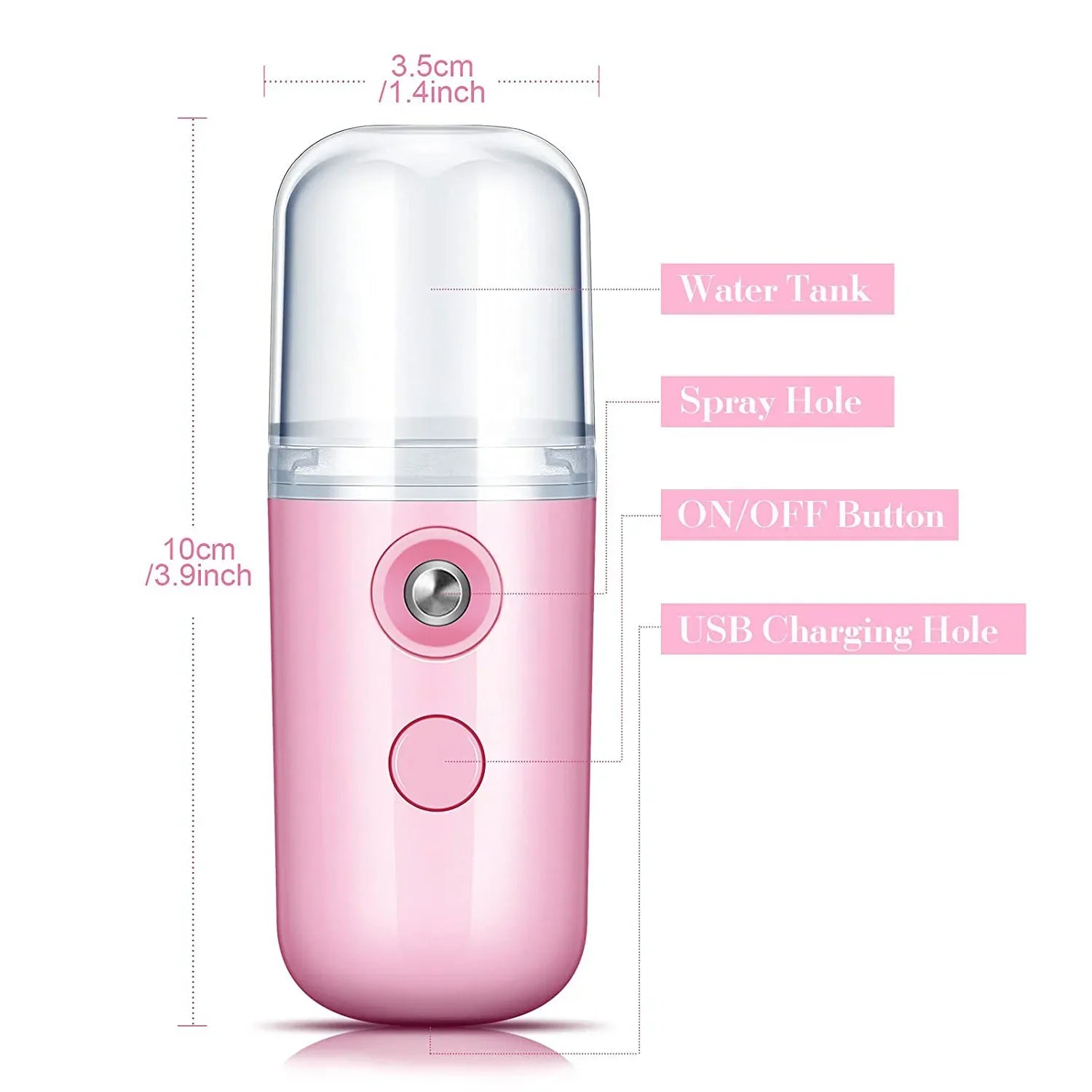 30ml Mini Humidifier Portable Rechargeable Small Facial Steamer Wireless Nano Personal Face Hydrat Sprayer Cool Mist Maker Oasis Select Deep pink