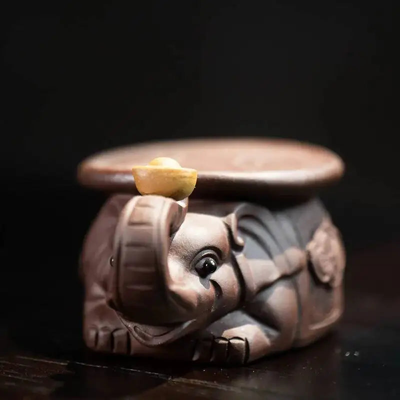 Zisha Tea Pet Elephant Ornament Teapot Lid Holder Handmade Ingot Elephant Sculpture Tea Play Accessories Oasis Select