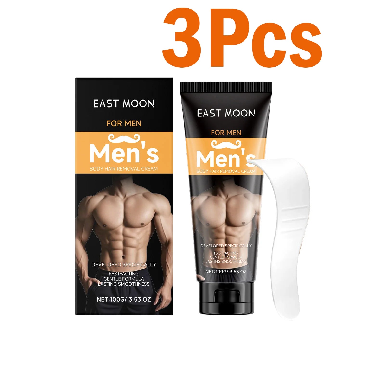 East Moon Men's Hair Removal Cream & Scraper – Painless Body Hair Removal Cream Oasis Select 3 x 100g Boxed