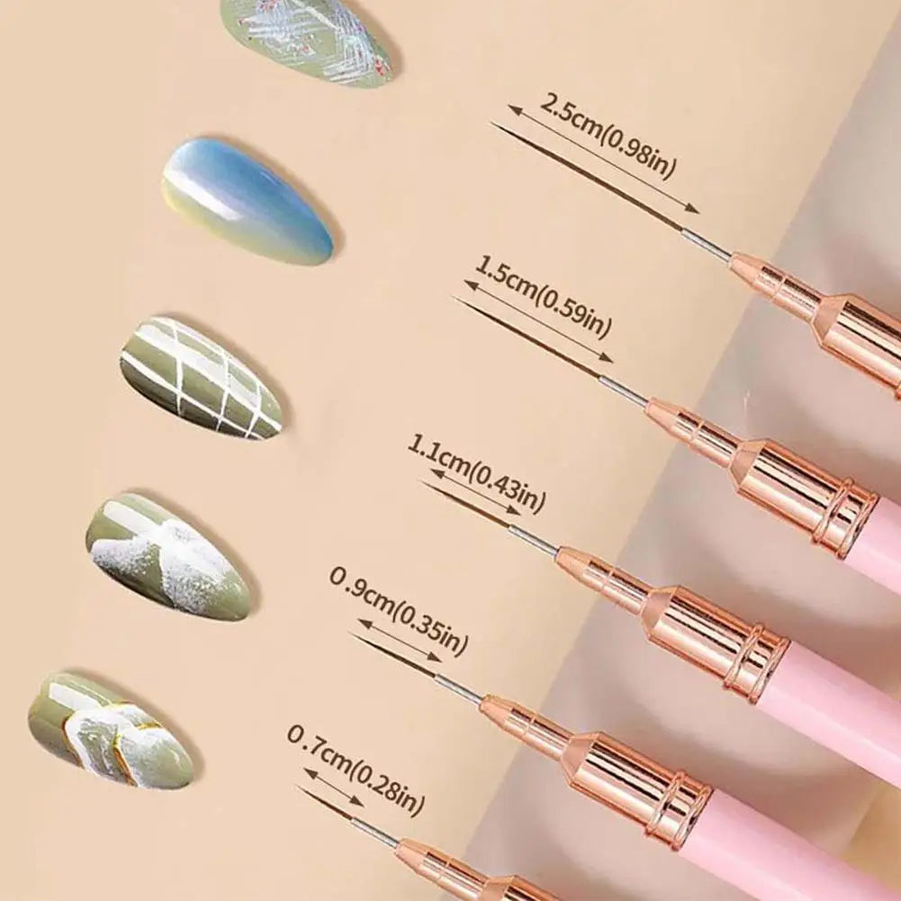 5-Piece Nail Art Liner Brush Set – UV Gel & Polish Detail Pens Nail Art Brush Set Oasis Select