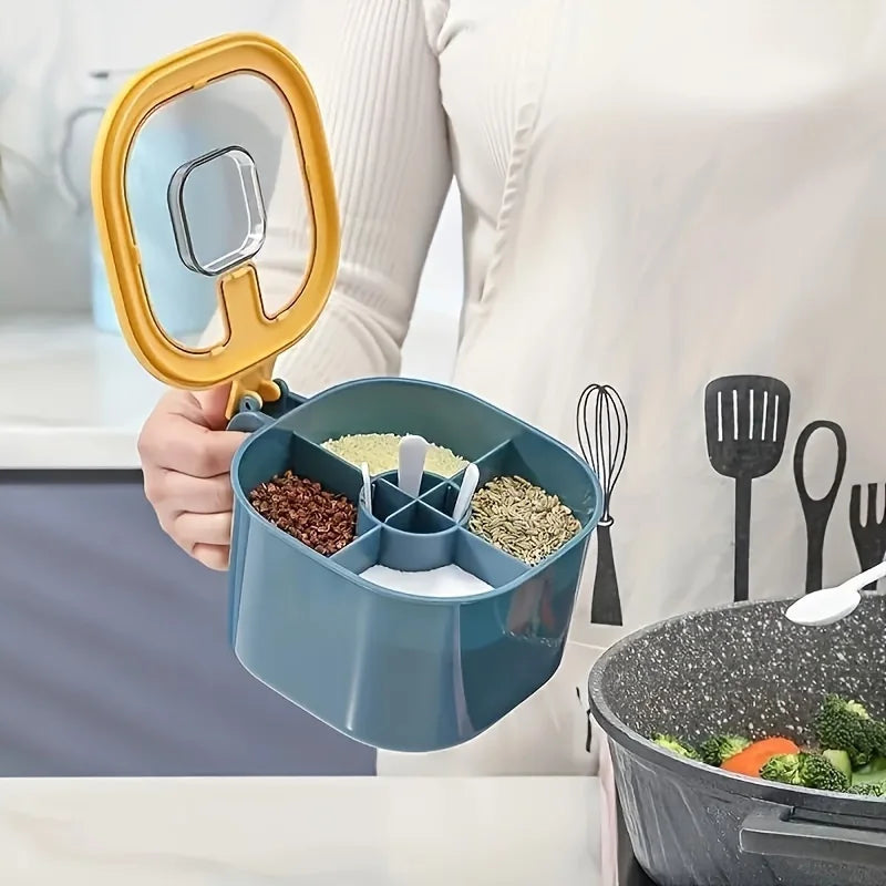 A 4-In-1 Large Capacity Seasoning Box with a Lid And Spoons Comes with Four Spoons for in The Home Kitchen for Salt Containers Oasis Select
