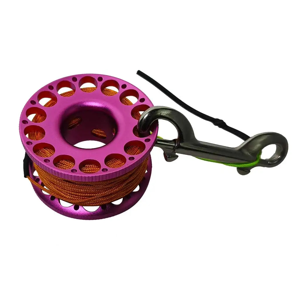 30M Aluminum Alloy Scuba Diving Spool Finger Reel with Stainless Steel double ended hook Cave Tech Wreck Diving Finger Reel Oasis Select Orange-Purple 30M