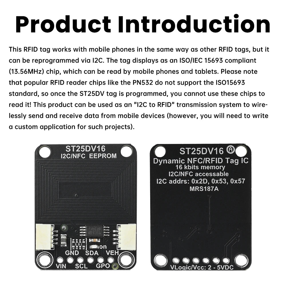 ST25DV16K RFID Dynamic Tag Frequency Module with I2C NFC Dual Interface 16Kbit EEPROM Wireless Configuration for IoT Devices Oasis Select