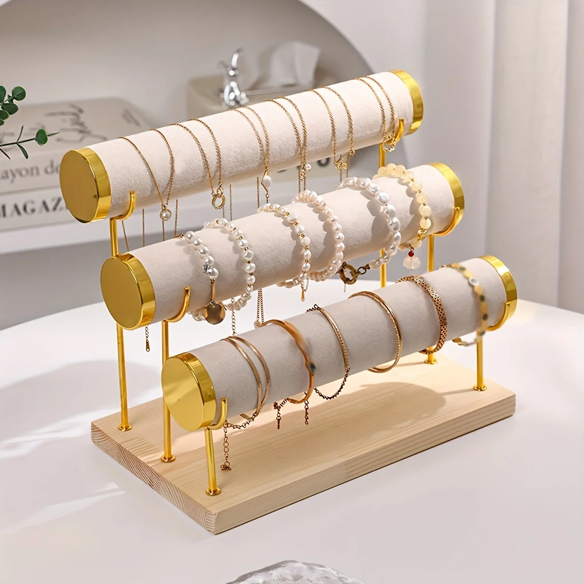 1pc Step Velvet Necklace Bracelet Foot Chain Display Stand Desktop Bedroom Dressing Table Sales Cabinet, Business Cabinet Oasis Select