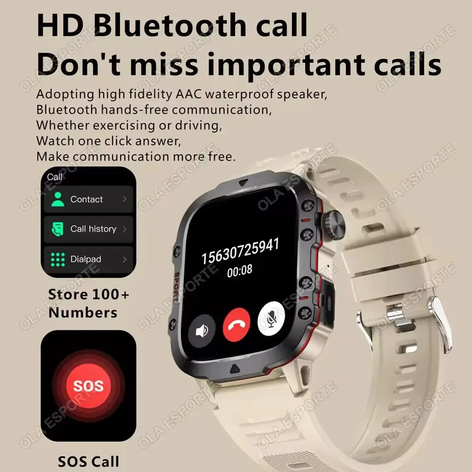 2026 New Military Smart Watch Men IP67 3ATM Outdoor Sports Fitness Tracker Blood Pressure Health Monitor BT Calls GPS Smartwatch Oasis Select