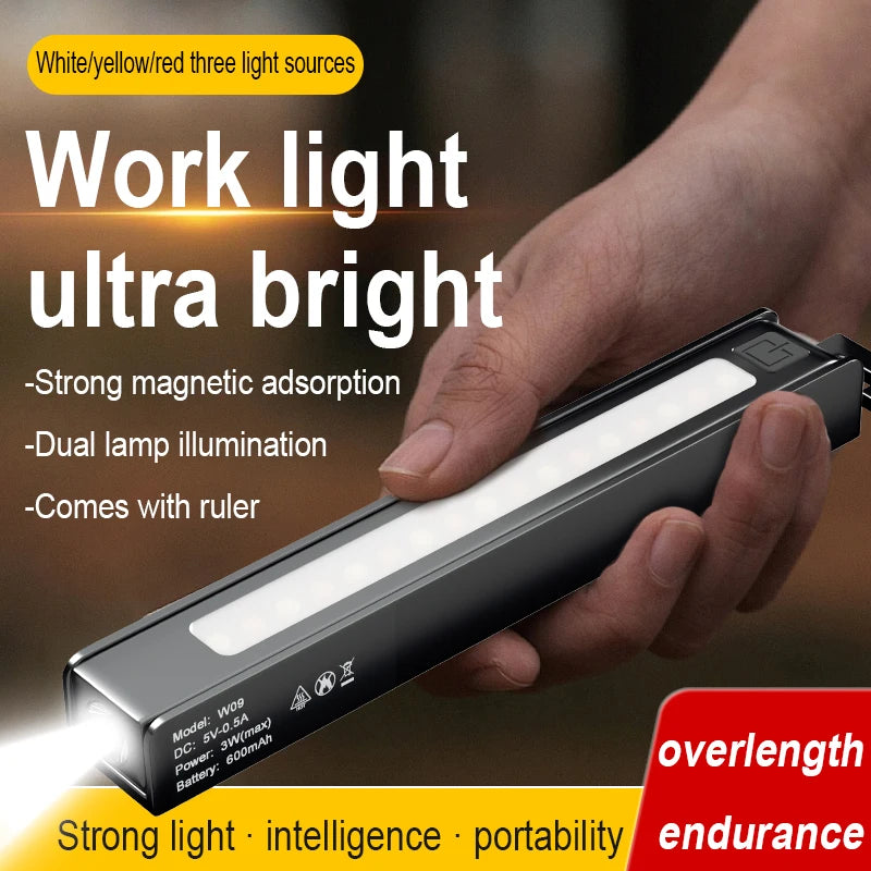 COB Work Pen Light LED Folding Work Flashlight with Magnet Portable Torch Rechargeable Outdoor Multi-Function Ruler Flashlight Oasis Select