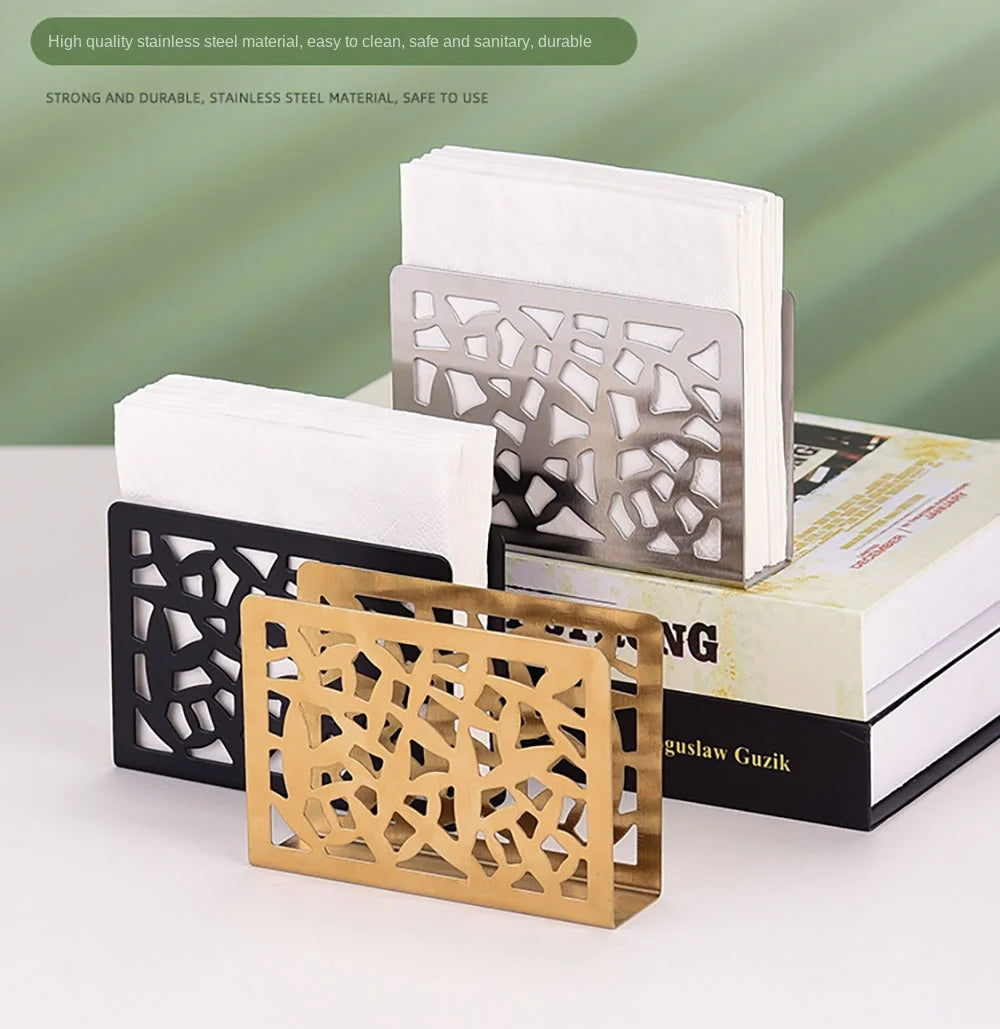 Delicate Stainless Steel Napkin Holder Silver/Gold/Black 12*8.5*3.2 CM Creative Paper Holder Hollow Napkin Holder Home Oasis Select