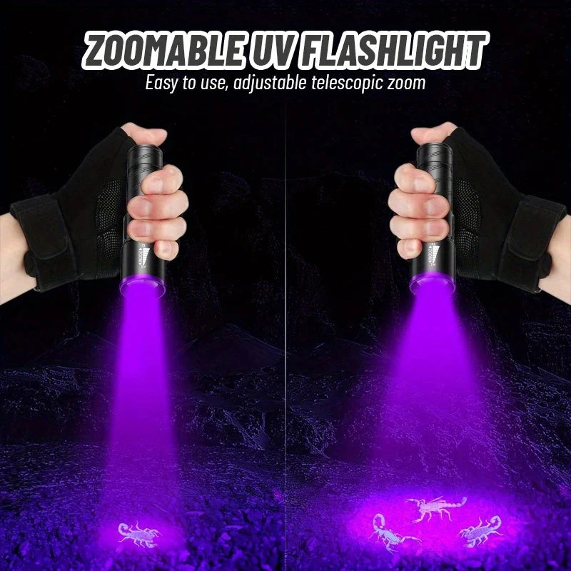 UV 395NM Flashlight Rechargeable UV Zoomable Torch 3 Modes Camping Ultraviolet Flashlights for Pet Stacks Fluorescent Detection Oasis Select