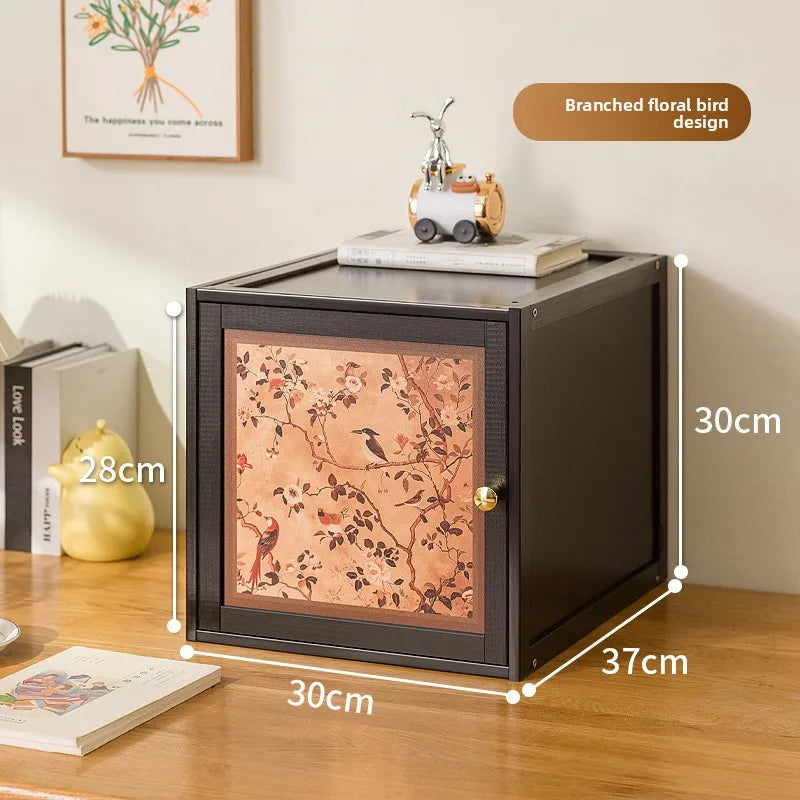 Bedside table Household bedroom Ultra-narrow storage cabinet Creative bedside table Medium antique small bedside table Oasis Select Black Flower Bird