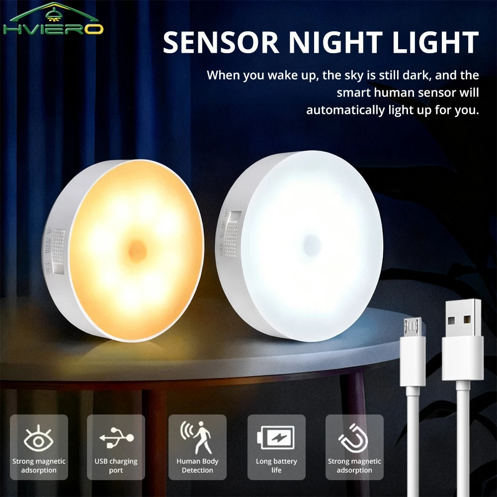 LED Motion Sensor Night Light – USB Rechargeable Wireless Lamp