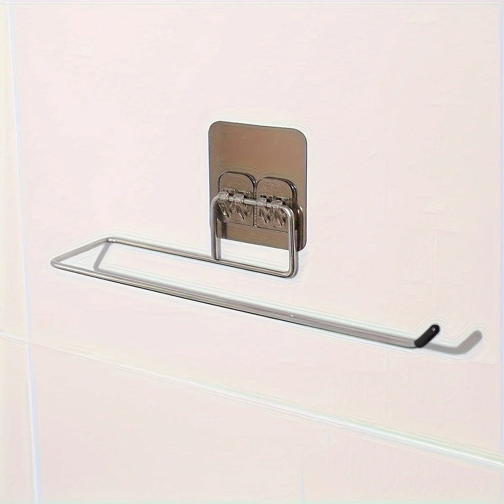 Paper Roll Holder Towel Rack Cling Film Storage Rack Bathroom No Punching Storage Rack Hanging Shelf Kitchen Tissue Accessories Oasis Select Silver