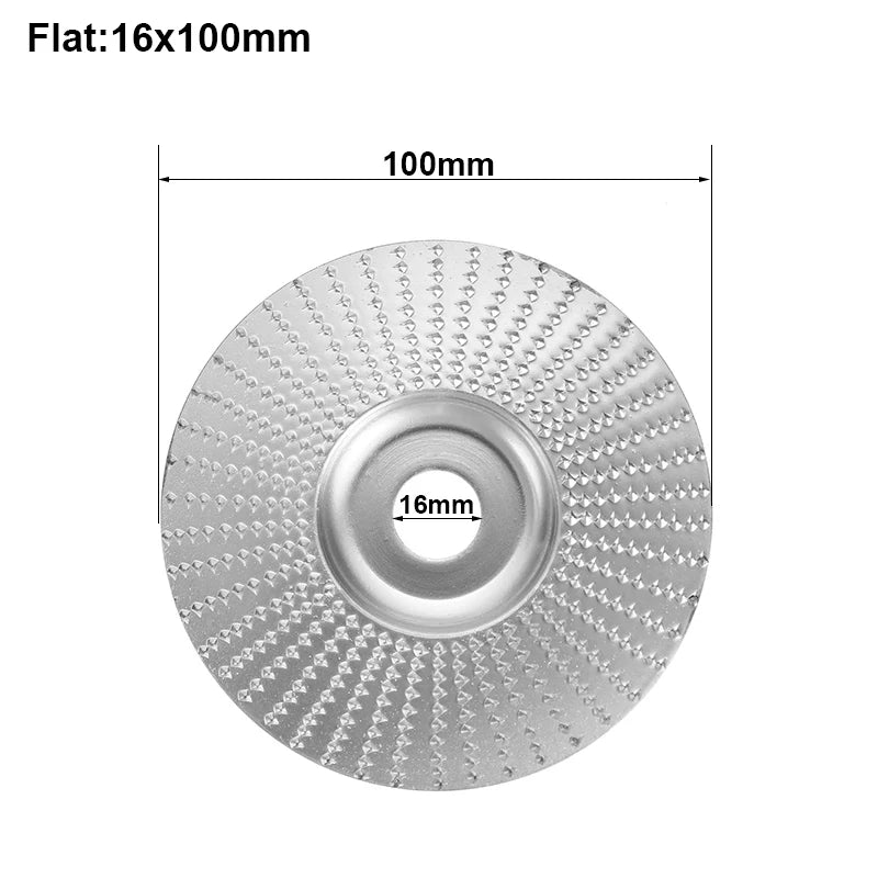 JUSTINLAU 16mm 5/8" Bore Extreme Shaping Disc Tungsten Carbide Wood Sanding Carving Tool Abrasive Disc Tools for Angle Grinder Oasis Select Flat-100mm-Silver