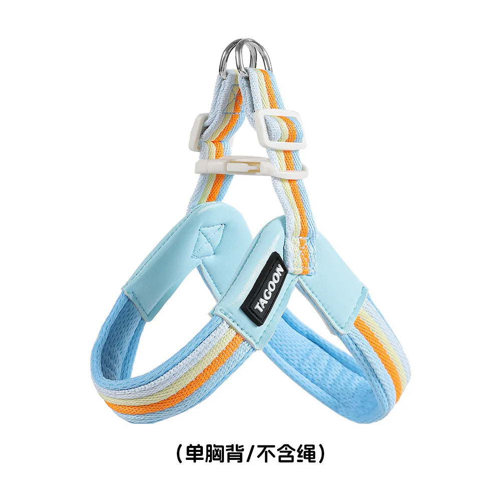 Ins Rainbow Chest and Shoulder Strap Dog Leash Breathable Small and Medium-sized Dog Bichon Hound Leash Vest Dog Collar Oasis Select Blue L