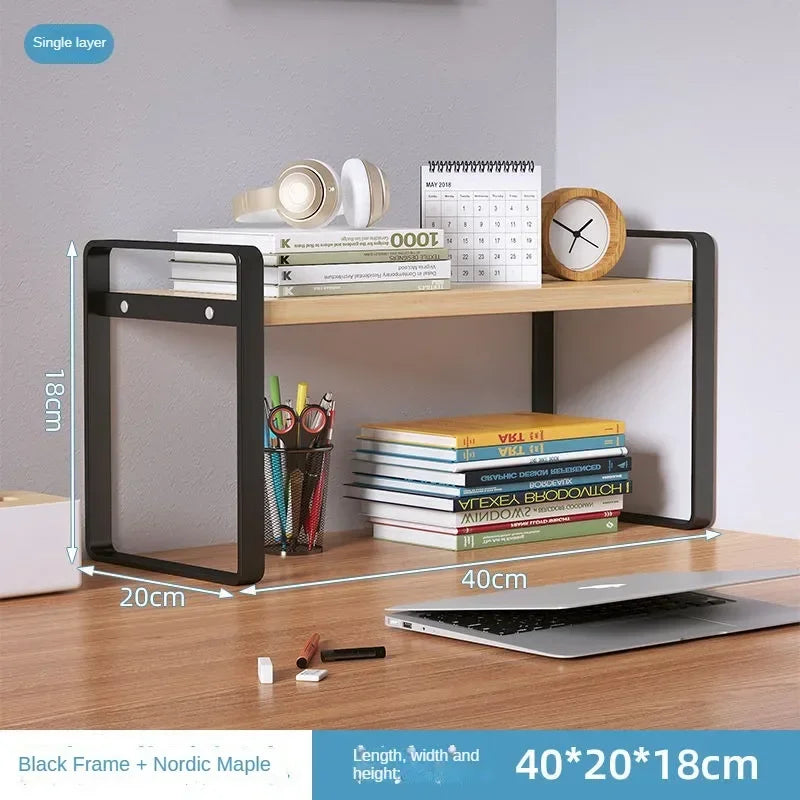 Desktop Wood & Iron Storage Shelf Desk Organizer Rack