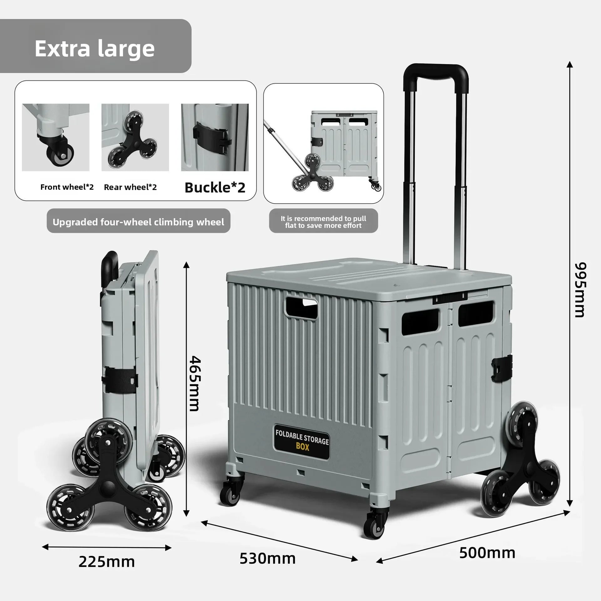 Household multi-functional grocery shopping cart Portable folding shopping cart Outdoor trolley cart Stall camping storage box Oasis Select Extra large-A-gray