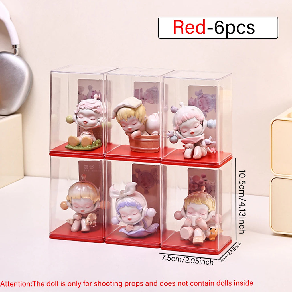 6pcs Acrylic Dust-Proof Colored Base Doll Blind Box Display Box Card Groove Stackable Collectible Crafts Storage Box Handmade Oasis Select 6pcs-red
