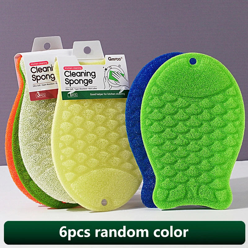 6pcs Colorful Fish Pattern Kitchen Dishcloths Non-Stick Bubble Dish Towels Household Cleaning Sponges for Home Oasis Select A