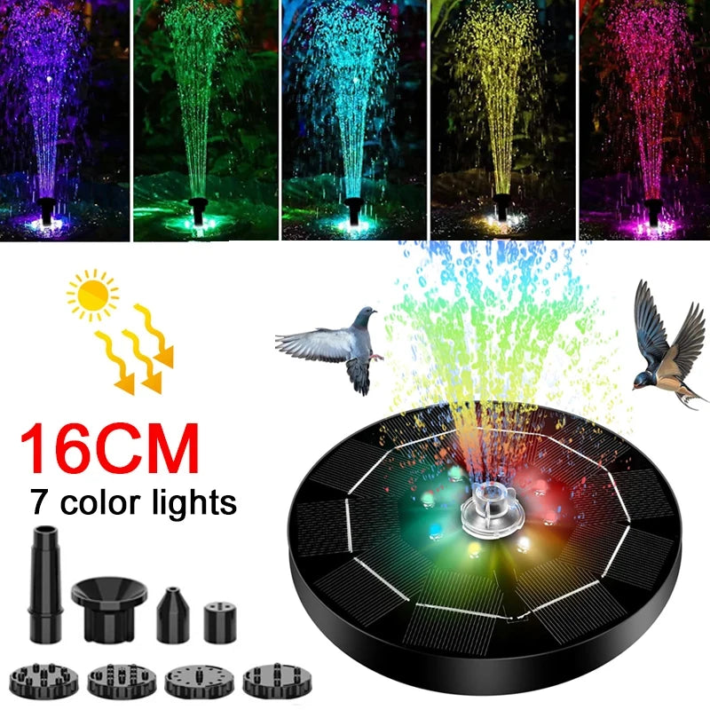 Solar Fountain Color 7 LED Light Solar Rotating Fountain 3W 6 Nozzle Water Pump Outdoors Bird Bath Garden Floating DIY Cistern Oasis Select